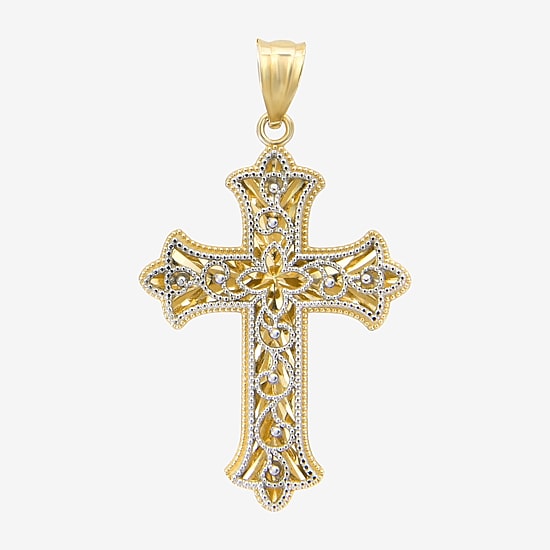 Womens 14K Two Tone Gold Cross Pendant