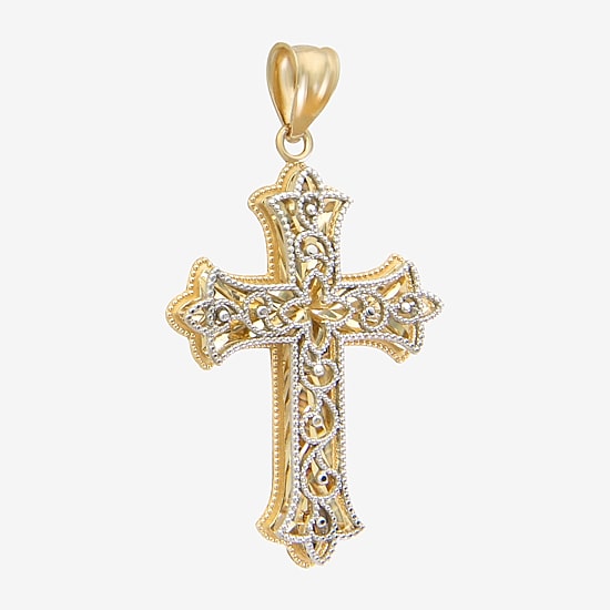 Womens 14K Two Tone Gold Cross Pendant