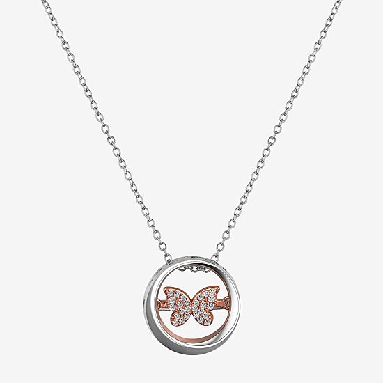 Sparkle Allure Dancing Womens Cubic Zirconia Pure Silver Over Brass Butterfly 16 Inch Pendant Necklace