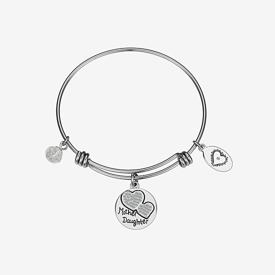 Footnotes Mother & Daughter Womens Crystal Stainless Steel Round Bangle Bracelet