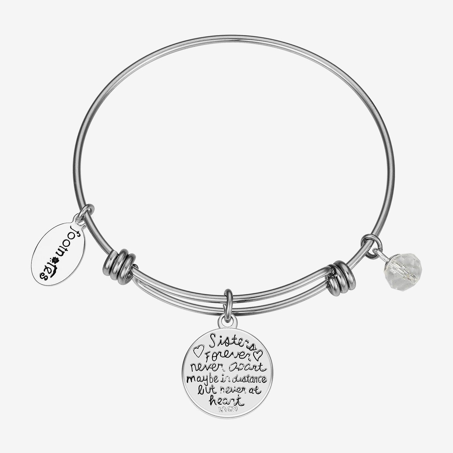 Footnotes Sister Womens Crystal Stainless Steel Flower Round Bangle Bracelet