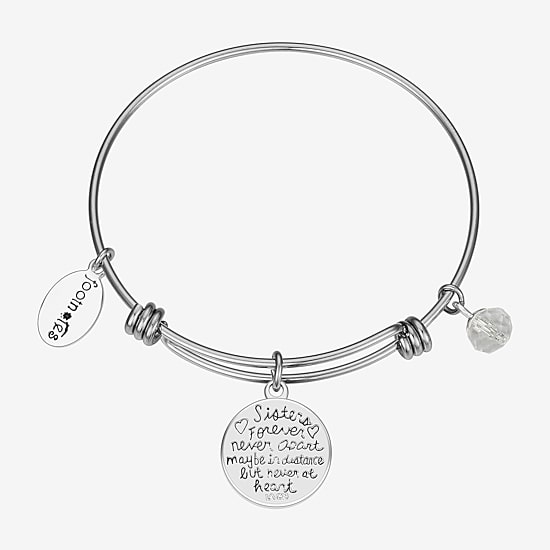Footnotes Sister Womens Crystal Stainless Steel Flower Round Bangle Bracelet