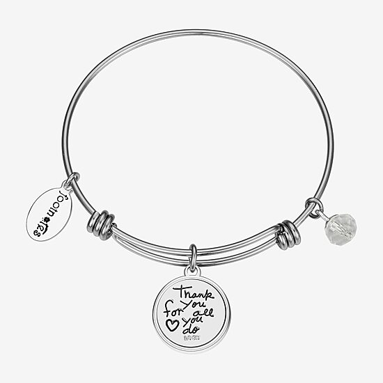 Footnotes Mom Womens Crystal Stainless Steel Round Bangle Bracelet