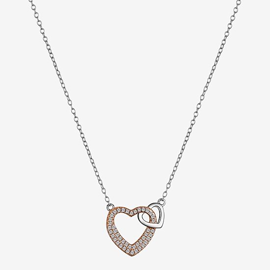 Footnotes Womens Cubic Zirconia Sterling Silver Heart 16 Inch Pendant Necklace