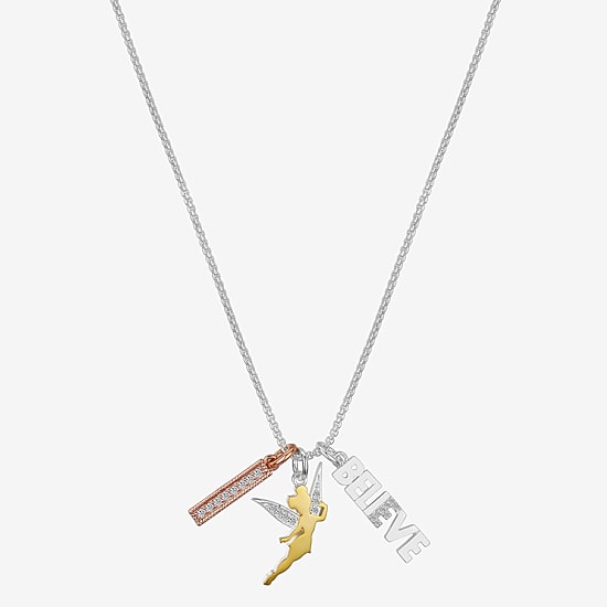 Disney Classics Charm Womens Cubic Zirconia Pure Silver Over Brass 16 Inch Pendant Necklace