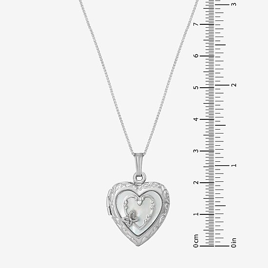 Womens White Sterling Silver 18 Inch Locket Necklace