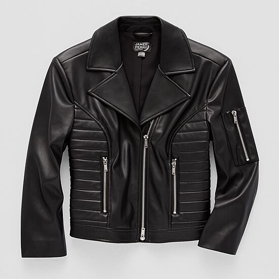 Jamey Perry x JCPenney Womens Adaptive Faux Leather Moto Jacket