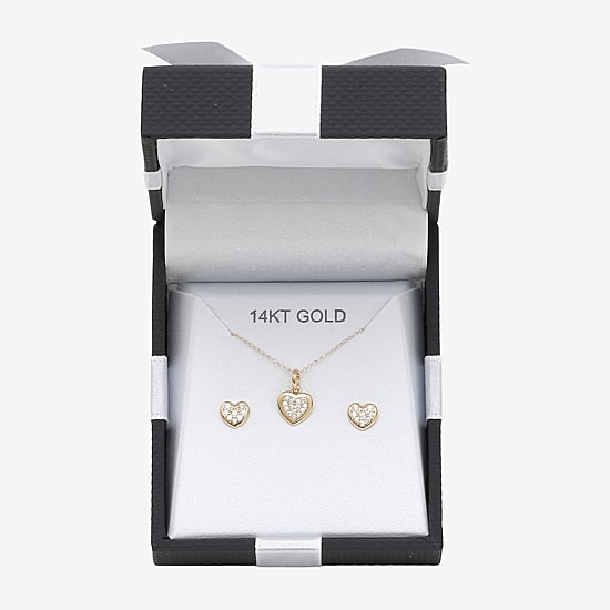 Girls Cubic Zirconia 14K Gold Heart 2-pc. Jewelry Set
