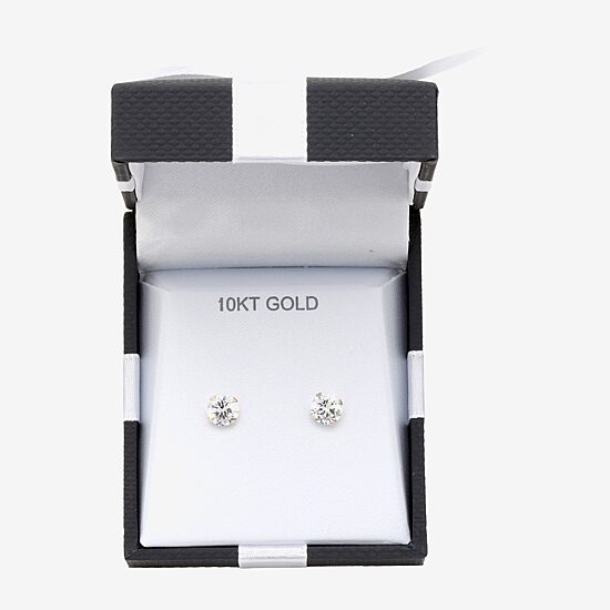 Cubic Zirconia Stud Earrings, 10K Gold Round