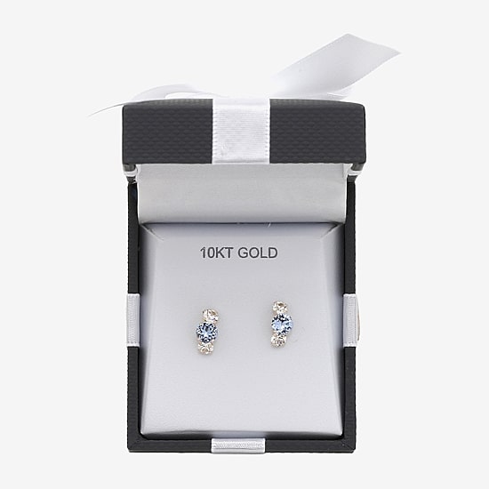 Blue Crystal 10K Gold 9mm Stud Earrings