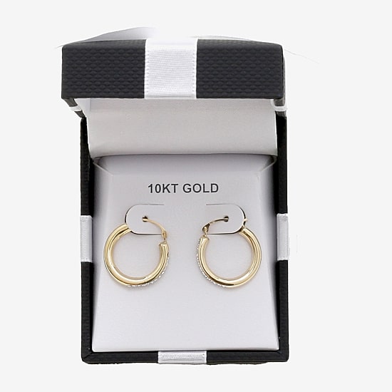 Womens White Crystal 10K Gold 18mm Round Hoop Earrings
