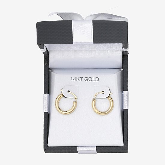 Womens 14K Gold 15mm Round Hoop Earrings