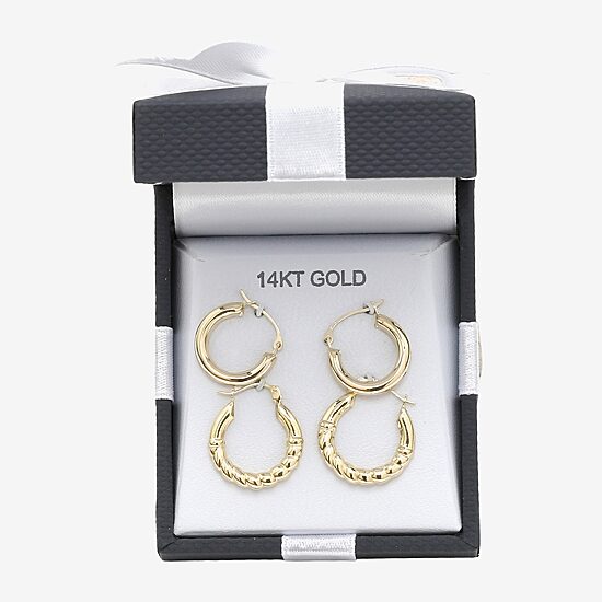 Womens 14K Gold Round Hoop Earrings