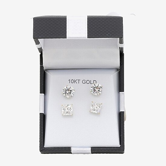 Womens Cubic Zirconia 10K Gold 2 Pair Earring Set