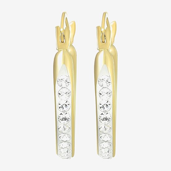 Womens White Crystal 14K Gold 15mm Round Hoop Earrings