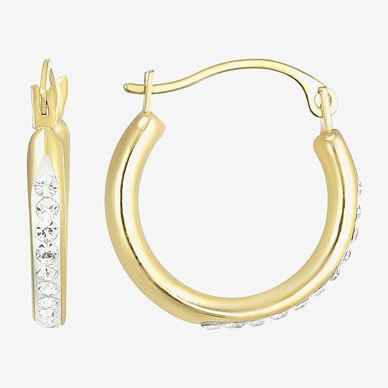Womens White Crystal 14K Gold 15mm Round Hoop Earrings