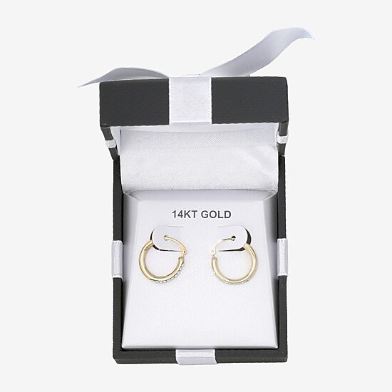 Womens White Crystal 14K Gold 15mm Round Hoop Earrings