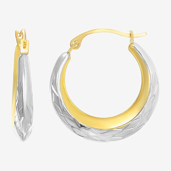 Womens 14K Two Tone Gold 20.9mm Round Hoop Earrings