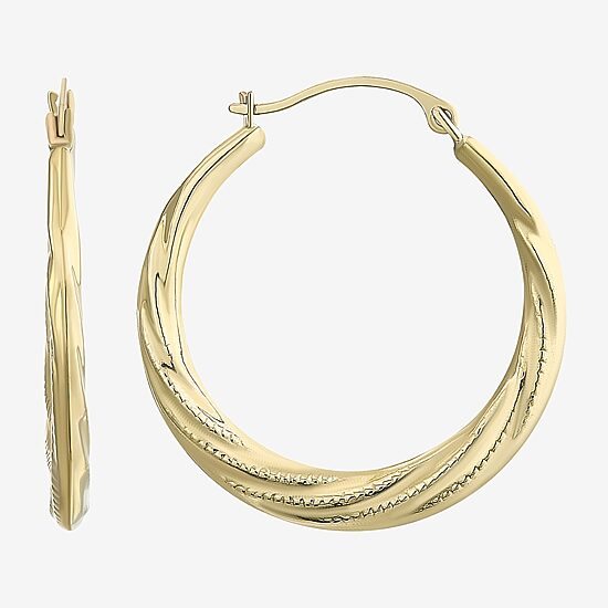 14K Yellow Gold Patterned Hoop Earrings