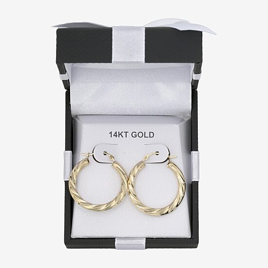 Womens 14K Gold 25mm Round Hoop Earrings