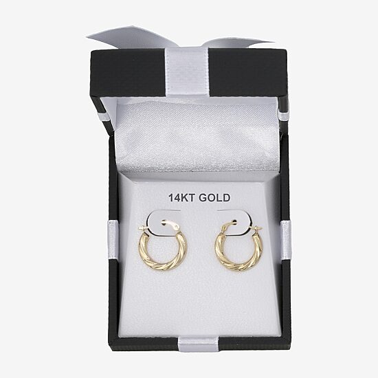 Womens 14K Gold 15mm Round Hoop Earrings