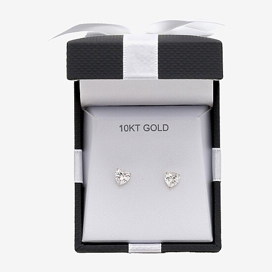 Heart Cubic Zirconia 10K Gold Stud Earrings