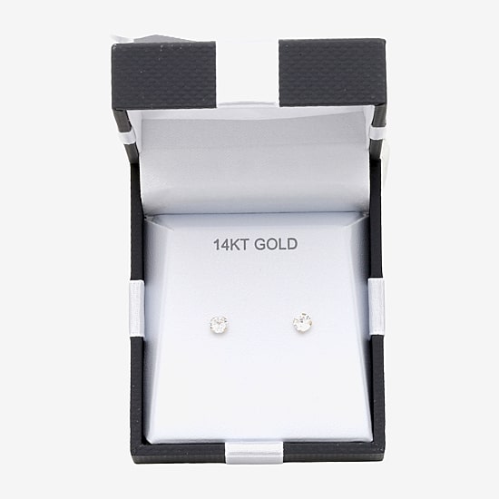 Cubic Zirconia 14K Gold 4mm Round Stud Earrings