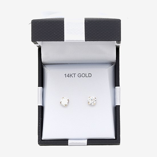 Cubic Zirconia 14K Gold 6mm Round Stud Earrings