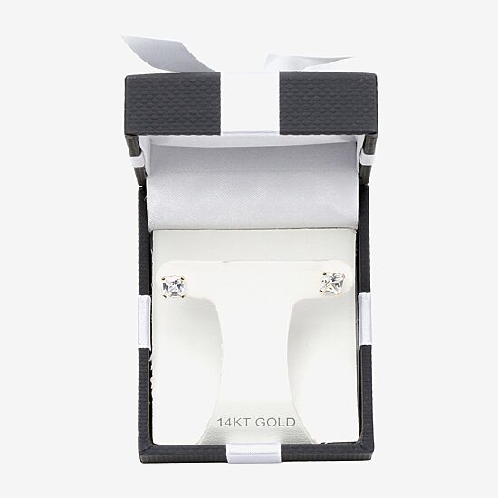 Cubic Zirconia 14K Gold 5mm Square Stud Earrings