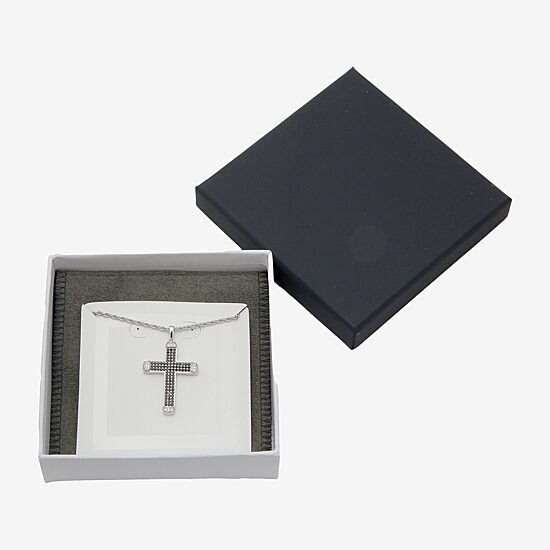 Mens Black Cubic Zirconia Sterling Silver Cross 24 Inch Pendant Necklace