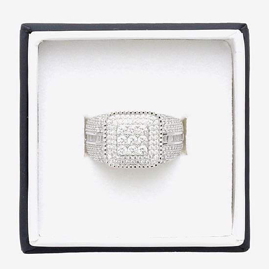 Mens Cubic Zirconia Sterling Silver Square Fashion Ring