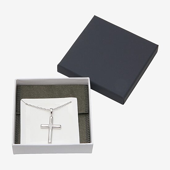 Mens White Cubic Zirconia Sterling Silver Cross 24 Inch Pendant Necklace