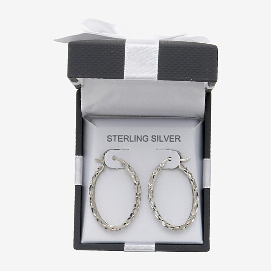 Womens Sterling Silver 31mm Round Hoop Earrings