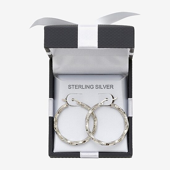 Womens Sterling Silver 30mm Round Hoop Earrings