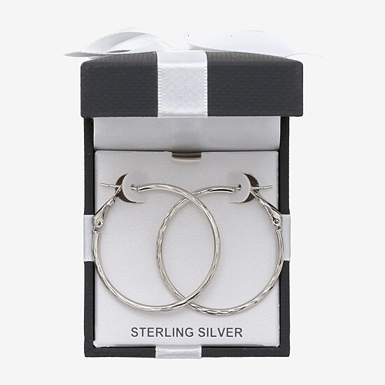 Womens Sterling Silver 36mm Round Hoop Earrings
