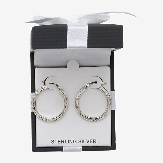 Womens Sterling Silver 25mm Round Hoop Earrings