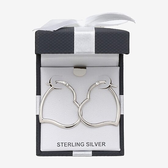 Womens Sterling Silver 30.5mm Heart Hoop Earrings