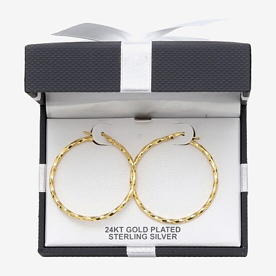 Womens 24K Gold Over Silver 40.8mm Round Hoop Earrings