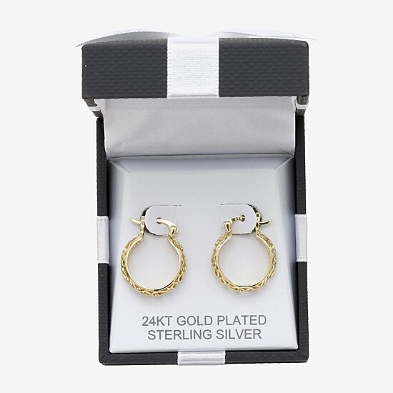 Womens 24K Gold Over Silver 18mm Round Hoop Earrings