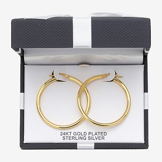 Womens 24K Gold Over Silver 40mm Round Hoop Earrings