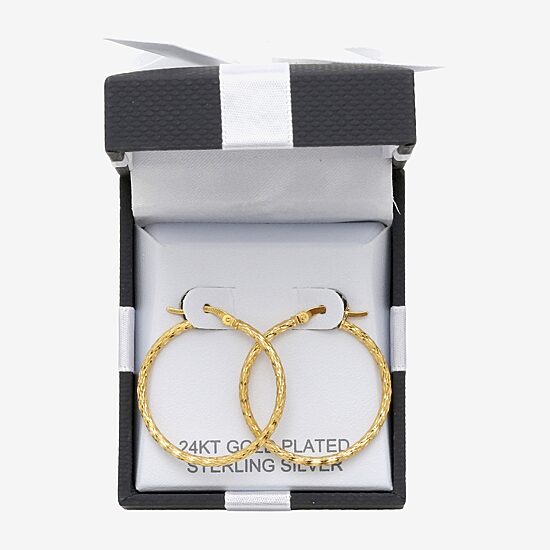 Womens 24K Gold Over Silver 30.5mm Round Hoop Earrings
