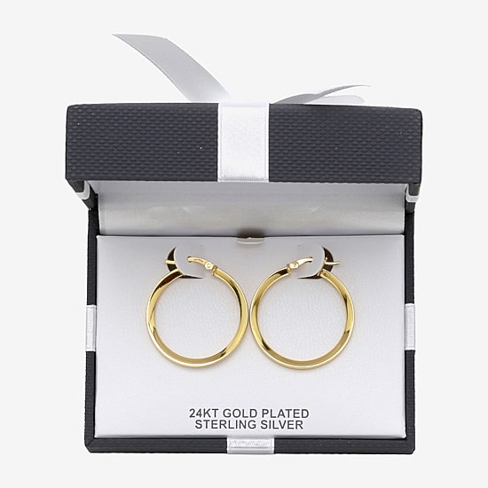 Womens 24K Gold Over Silver 30.7mm Round Hoop Earrings