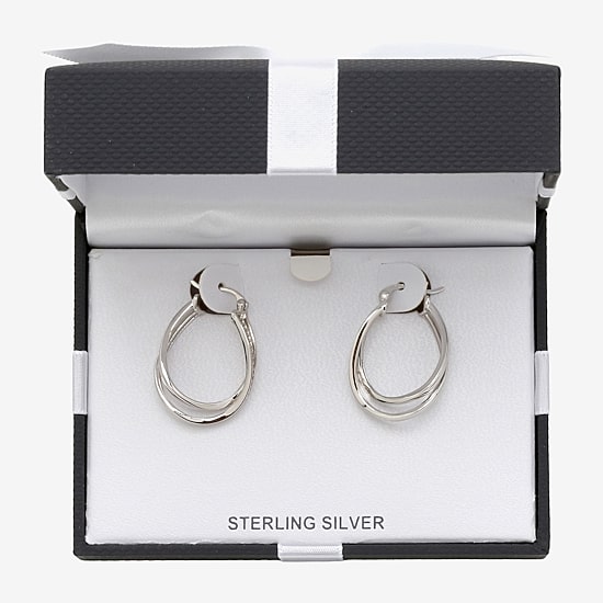 Womens Cubic Zirconia Sterling Silver 28mm Round Hoop Earrings