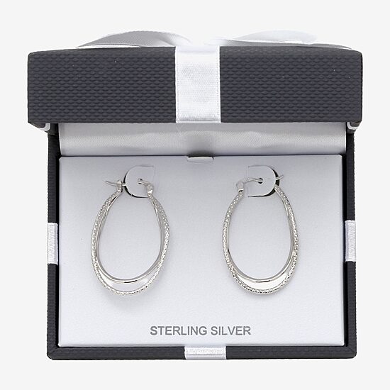 Womens Sterling Silver 37mm Oval Hoop Earrings