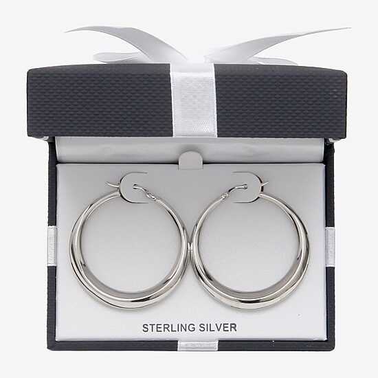 Womens Sterling Silver 40mm Round Hoop Earrings