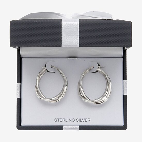 Womens Sterling Silver 35mm Round Hoop Earrings