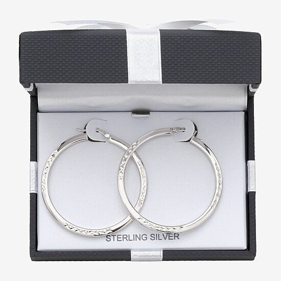 Womens Sterling Silver 45mm Round Hoop Earrings