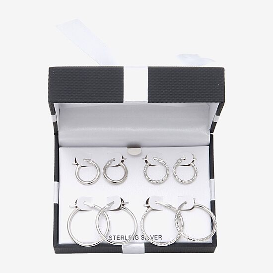 Womens Sterling Silver Round 4 Pair Earring Set