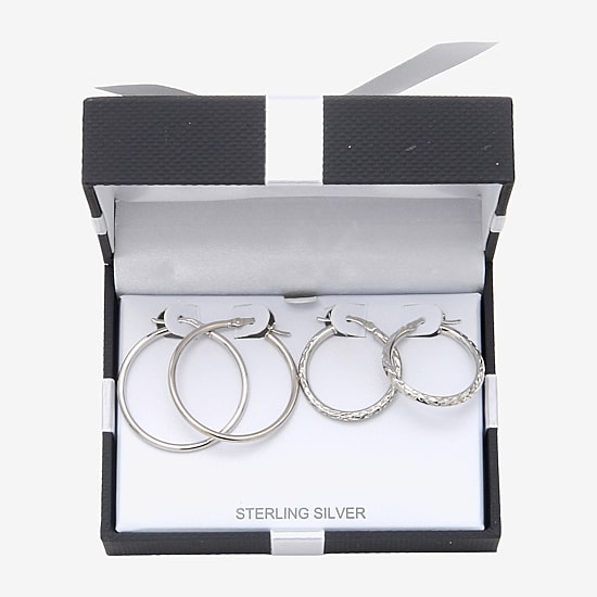 Womens Sterling Silver Round 2 Pair Earring Set