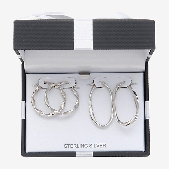 Womens Sterling Silver Round 2 Pair Earring Set